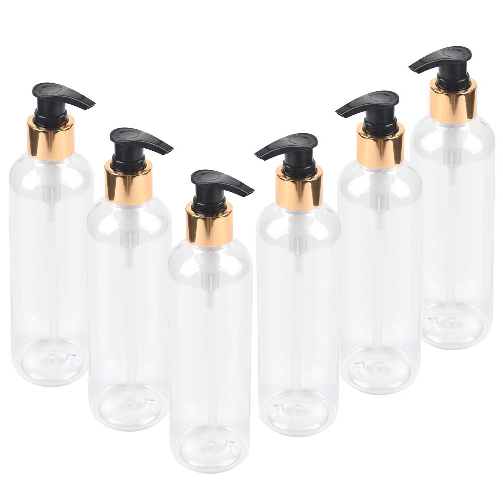 CENBEN 250ml Clear Plastic Pump Bottles – 6 Pack Refillable Soap Dispenser