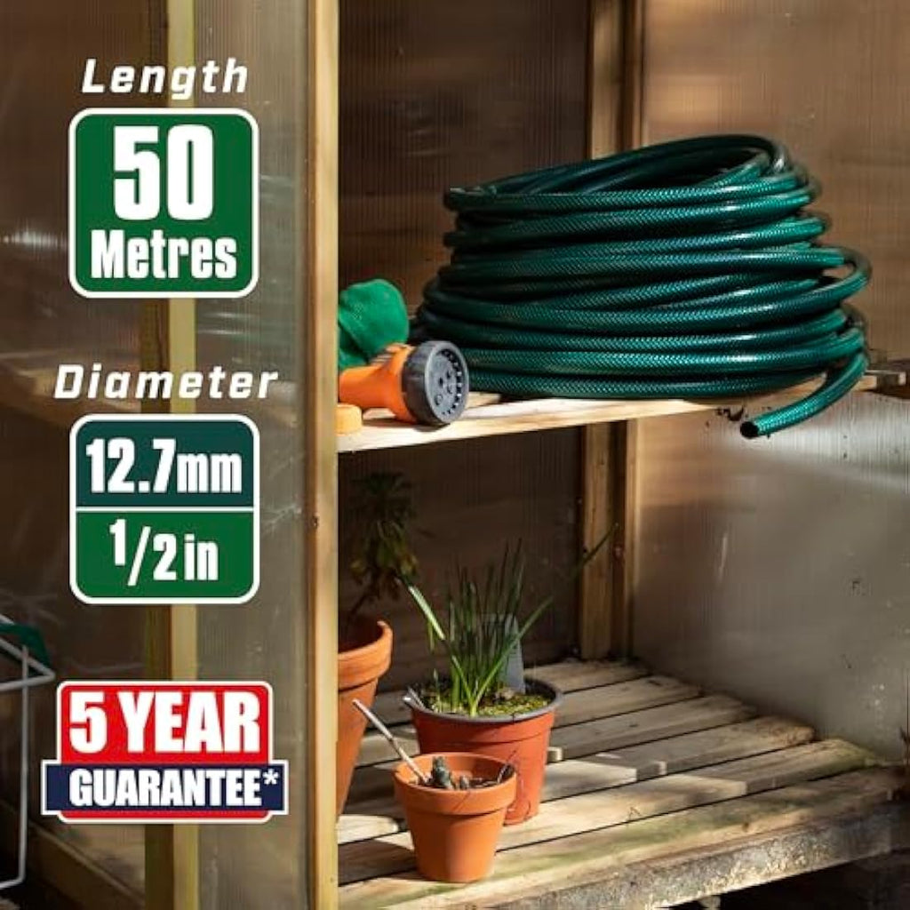 Faithfull 50M Reinforced PVC Garden Hose Kit with 7-Pattern Spray Gun