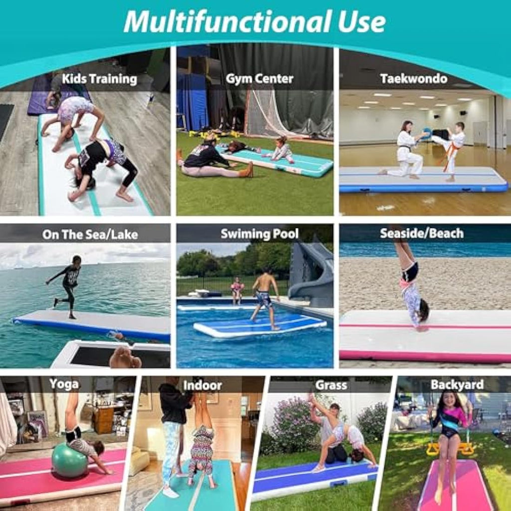 MEKETUM Inflatable Air Tumble Track Gymnastic Mat with Electric Pump