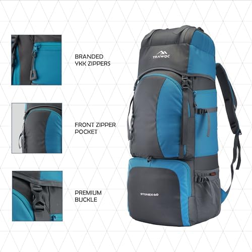 TRAWOC STONEX 60L Trekking Rucksack – Hiking Travel Backpack for Men & Women