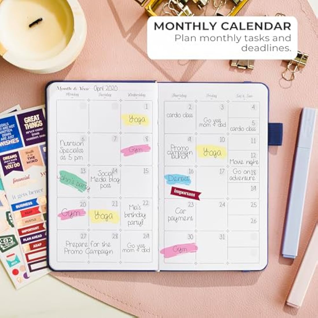GoGirl Undated Pocket Weekly Planner – Goal Organizer & Agenda, Royal Blue