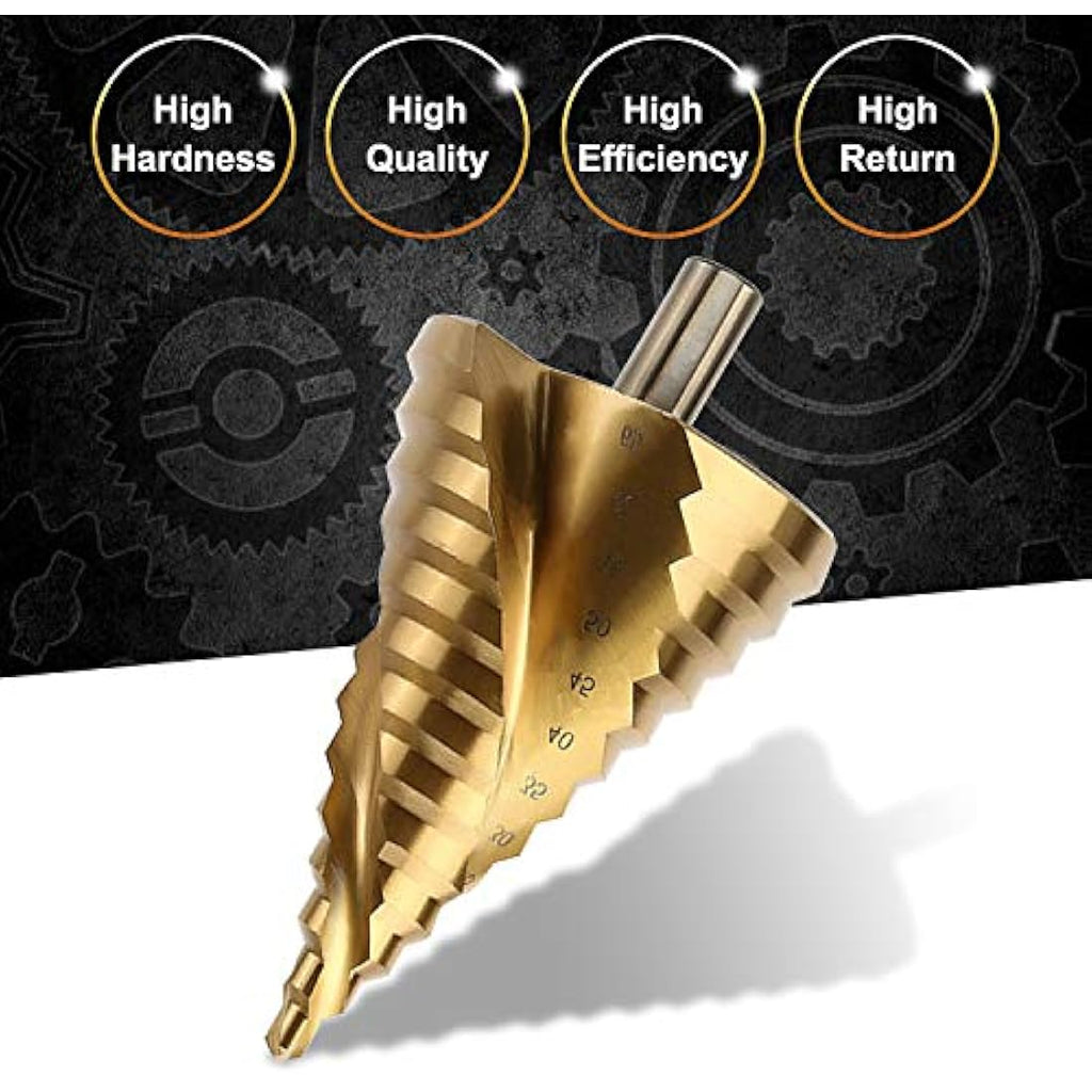 OCGIG 6-65mm HSS Spiral Step Drill Bit | Titanium Coated Hole Cutter
