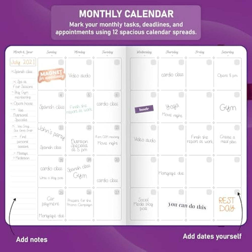 GoGirl Hourly Weekly Planner – A5 Undated Eco-Leather Agenda, Purple