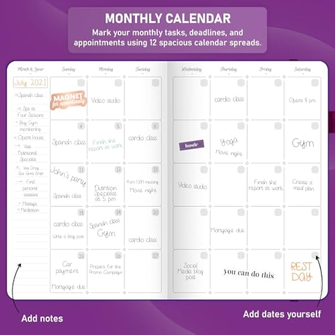GoGirl Hourly Weekly Planner – A5 Undated Eco-Leather Agenda, Purple