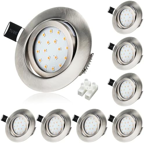 HiBay 8-Pack Ultra Slim LED Downlights – 5W Tiltable Brushed Chrome 3000K