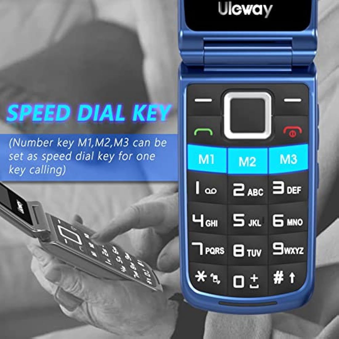 Jolof Store G380D Senior Flip Phone – Unlocked Big Button Mobile (Blue)