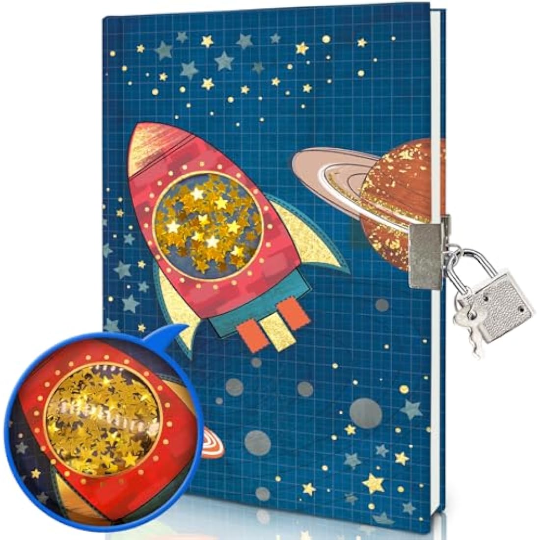 GINMLYDA Spacecraft Secret Diary with Lock for Boys | 160 Lined Pages