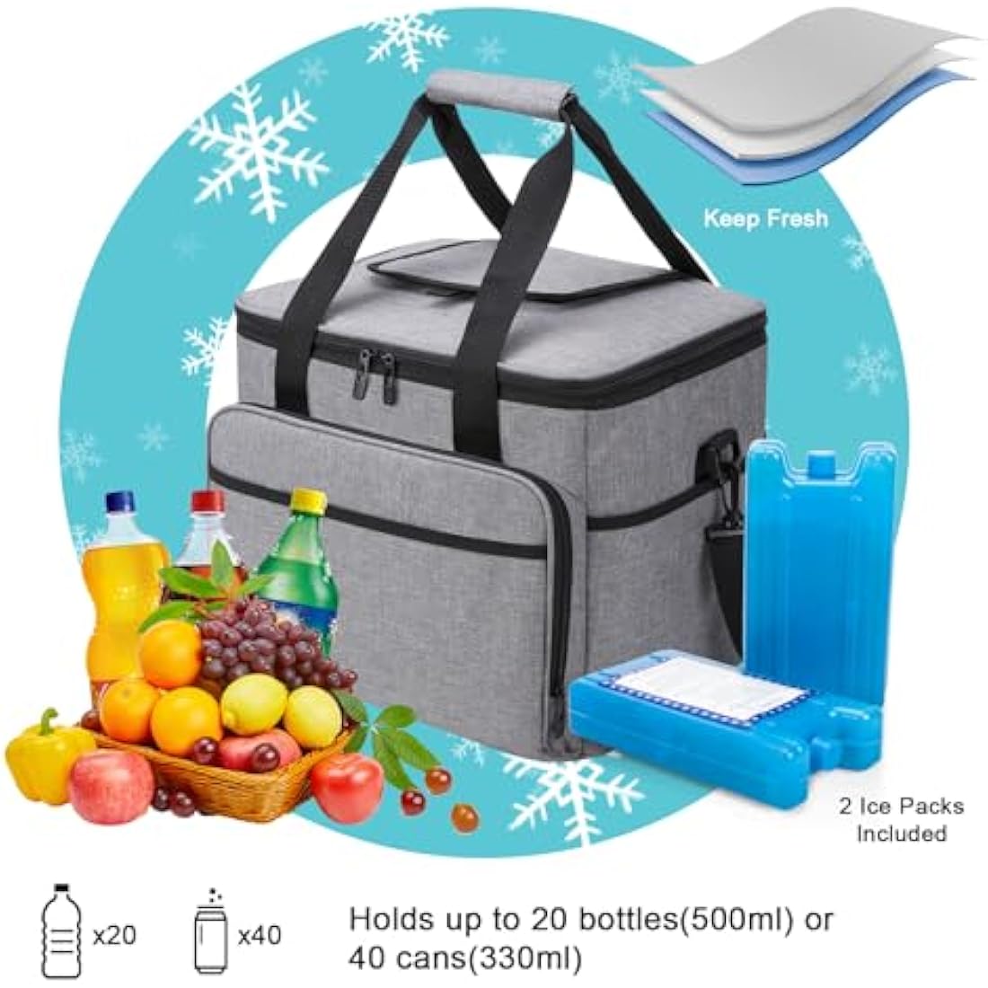 Large Foldable Insulated Cooler Bag – Leakproof Picnic Basket