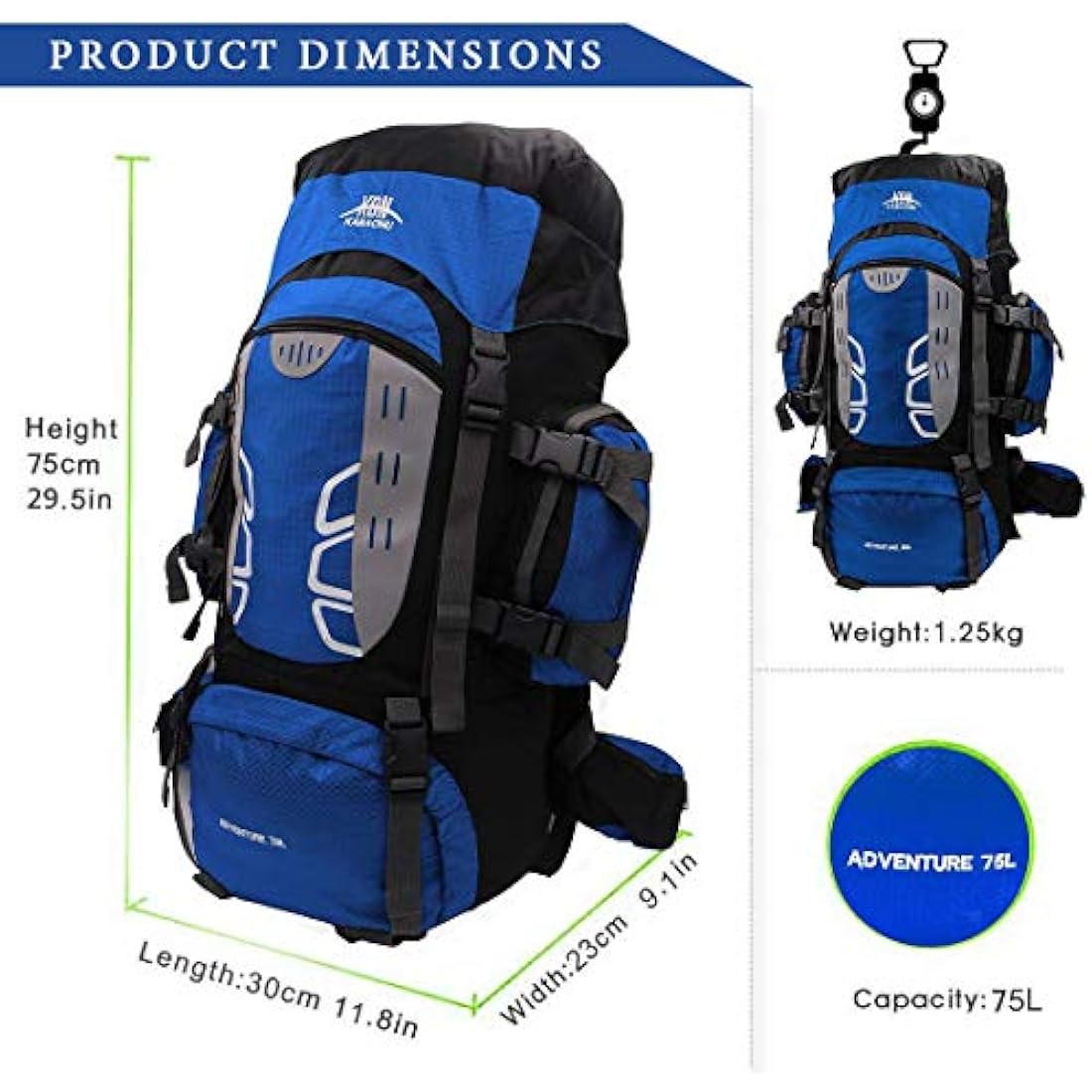 Mooedcoe 75L Hiking Backpack – Water-Resistant Nylon Camping Rucksack