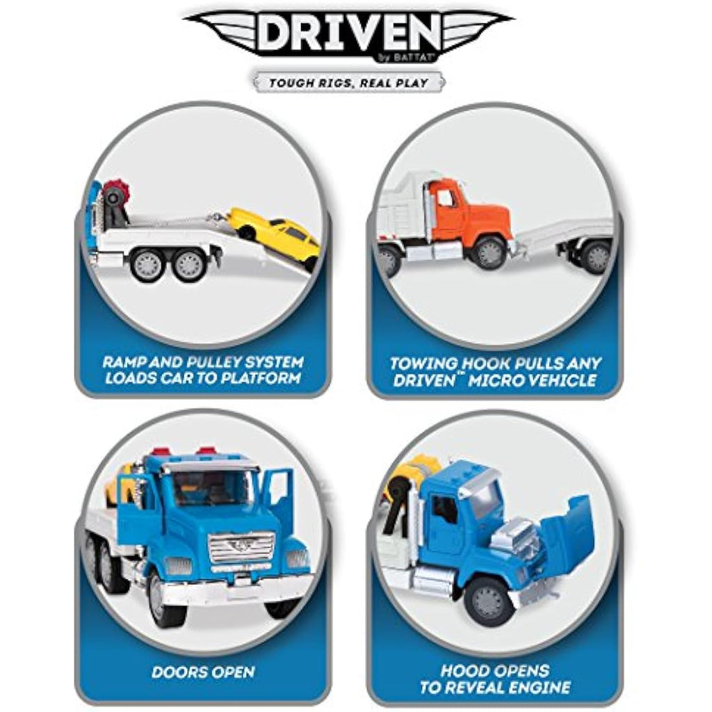 Driven by Battat 7-Inch Tow Truck Toy with Lights, Sounds & Ramp