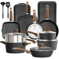 Kitchen Academy 17-Piece Non-Stick Granite Cookware Set | Induction Black