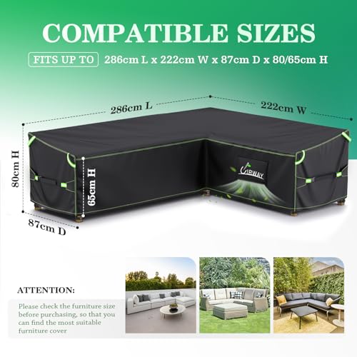 UIRWAY L-Shape Garden Furniture Cover | Waterproof 420D Oxford Sofa Cover