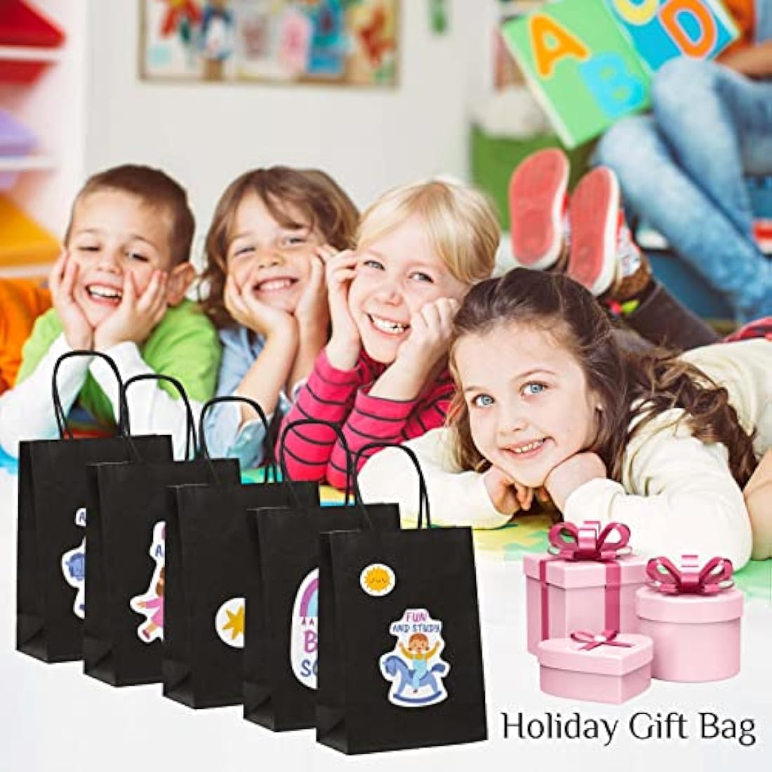 GIFTSAY Black Paper Gift Bags with Handles - 30 Pack Small Bulk 15x8x21cm