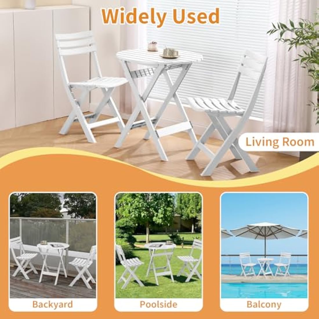 TAO ONE 3-Piece Plastic Folding Bistro Set – Portable Patio Table & Chairs