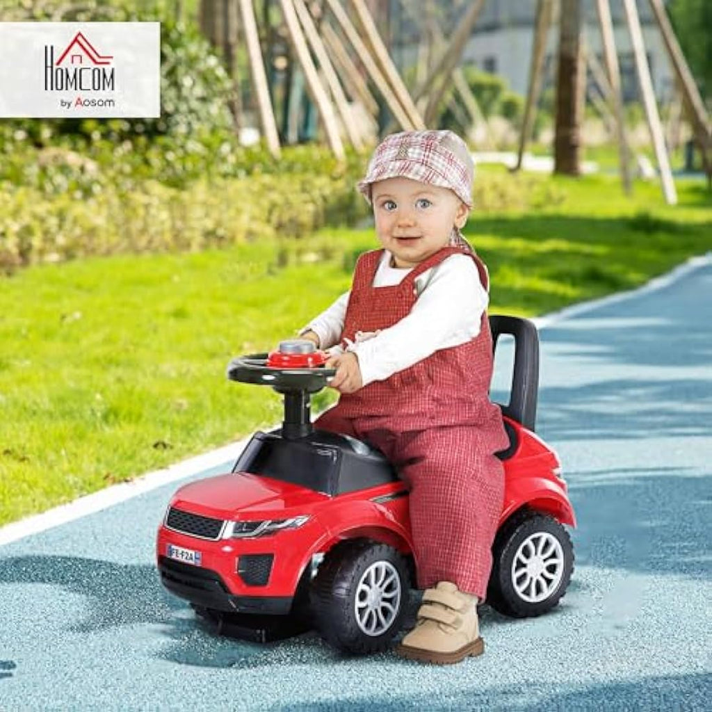 HOMCOM 3-in-1 Toddler Ride On Car – Foot to Floor Push Toy with Horn, Red
