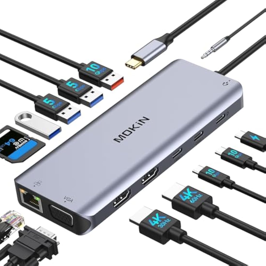 MOKiN 14-in-1 USB C Docking Station | Triple Monitor 4K HDMI & 100W PD