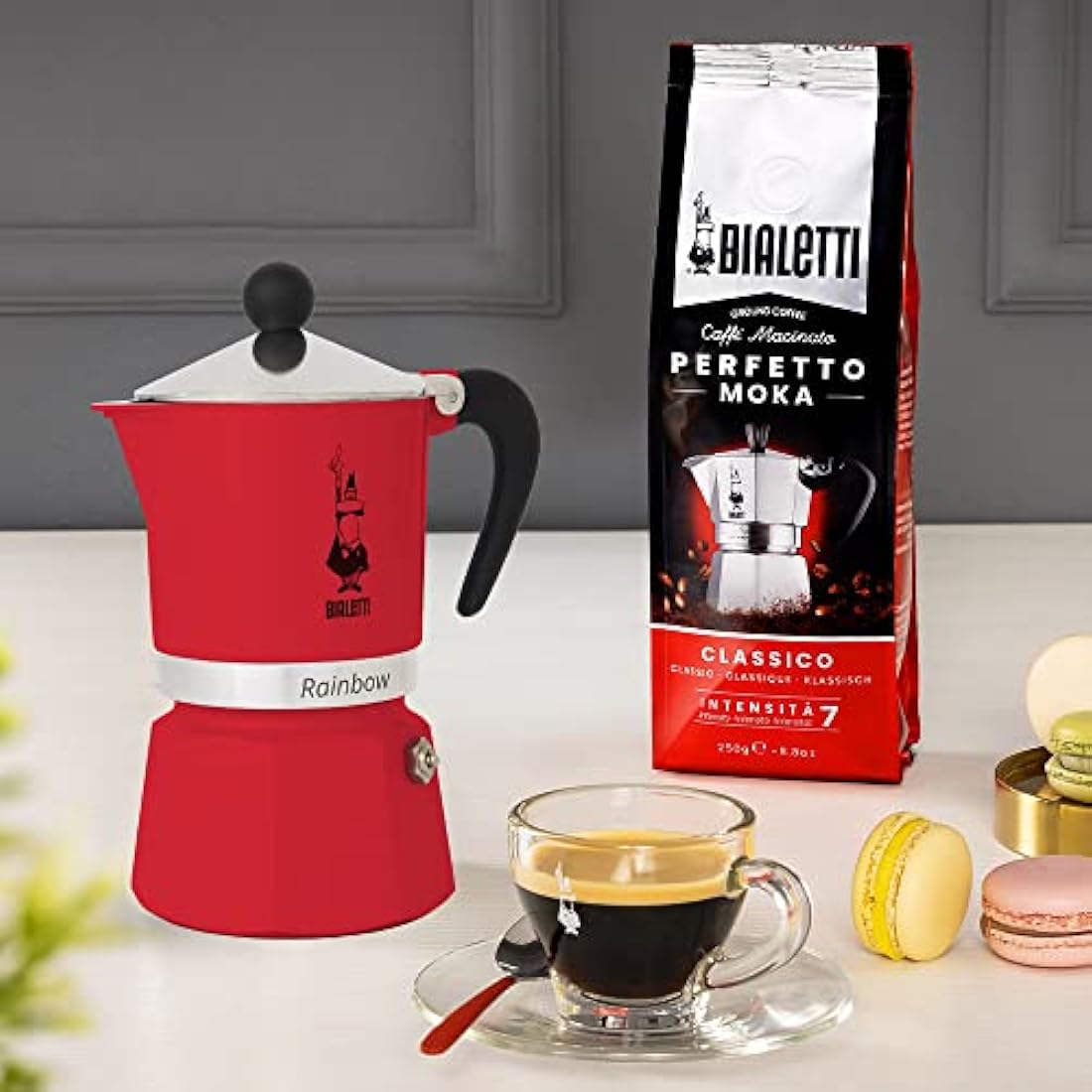 Bialetti Rainbow Moka Pot - Caffettiera in Alluminio, Rossa, 3 Tazze