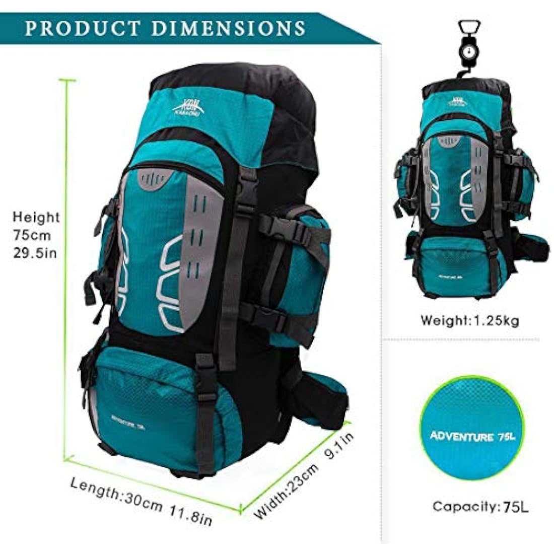 Mooedcoe 75L Hiking Backpack – Water-Resistant Nylon Camping Rucksack