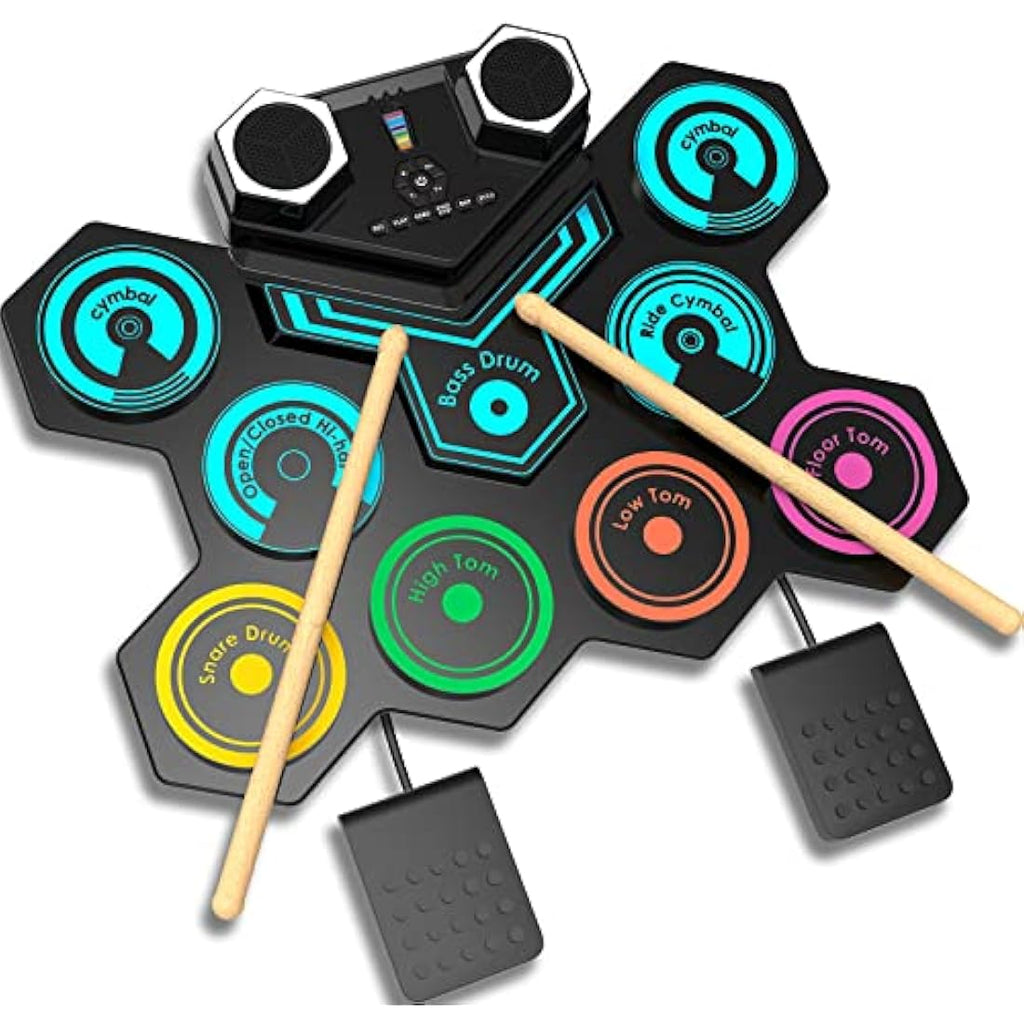 CNAPXAIA Portable Electric Drum Kit – 9 Pad Foldable Silicone Drum Set