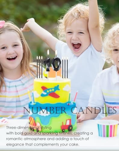70th Birthday Candles – Black and Gold Number 70 Cake Topper