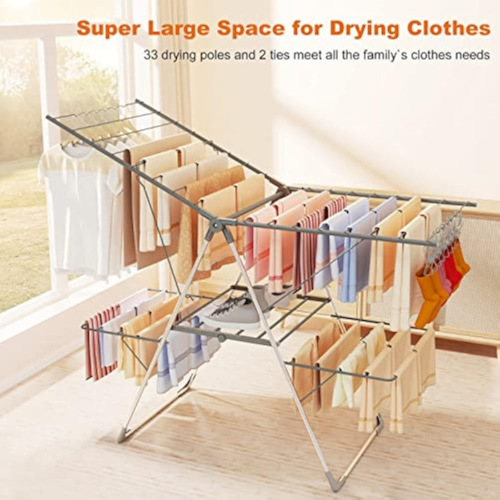 Innotic 2-Level Foldable Clothes Drying Rack | Stainless Steel Airer - Grey