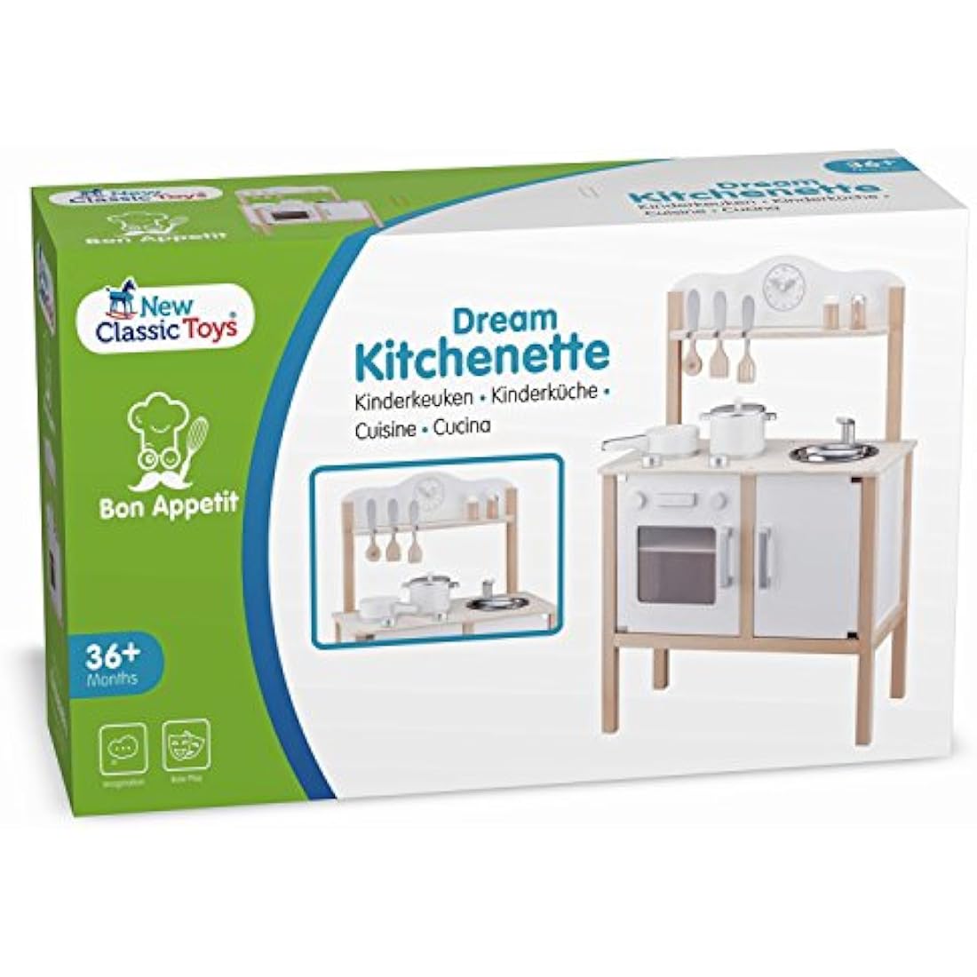 New Classic Toys Wooden Pretend Play Kitchen Set with Accessories