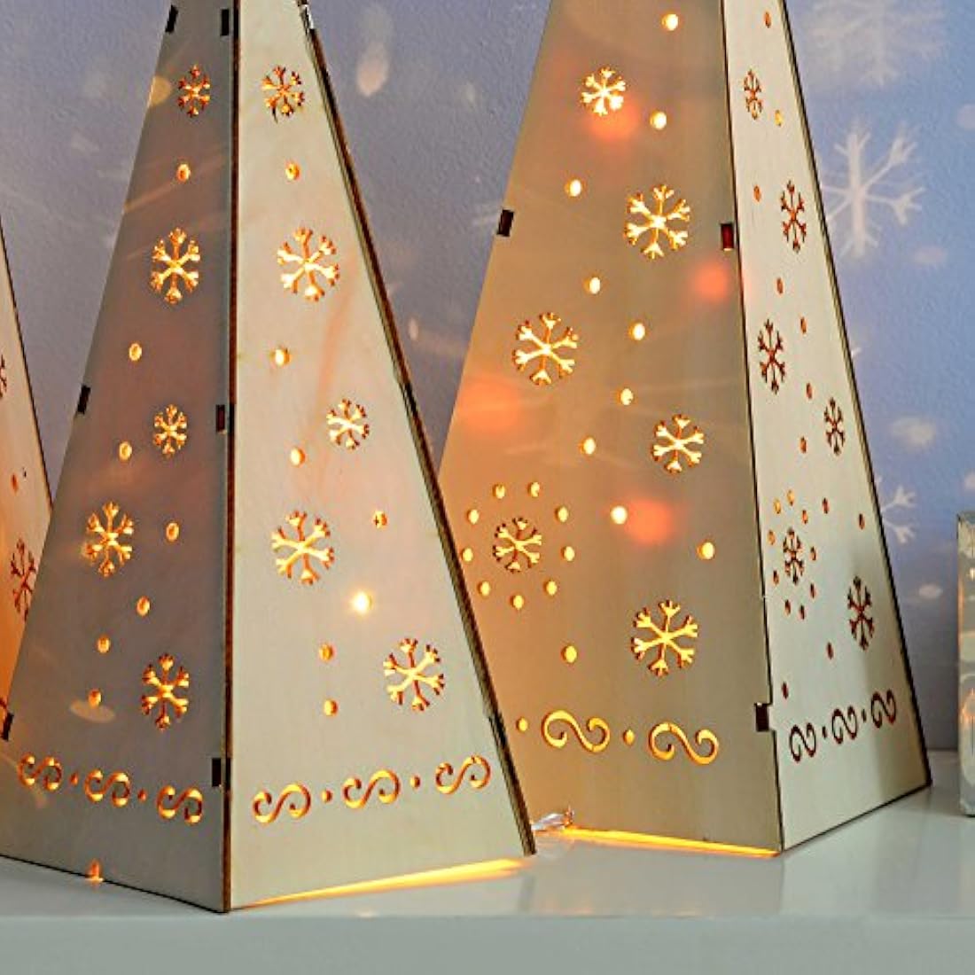 Wooden LED Pyramid Christmas Trees – Set of 3 Multi-Color