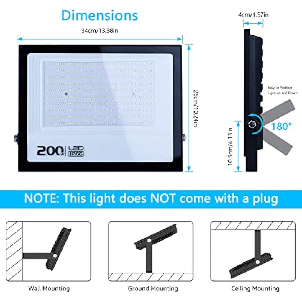 Ubanner 200W LED Flood Light | 22000lm IP66 Waterproof Outdoor Work Light