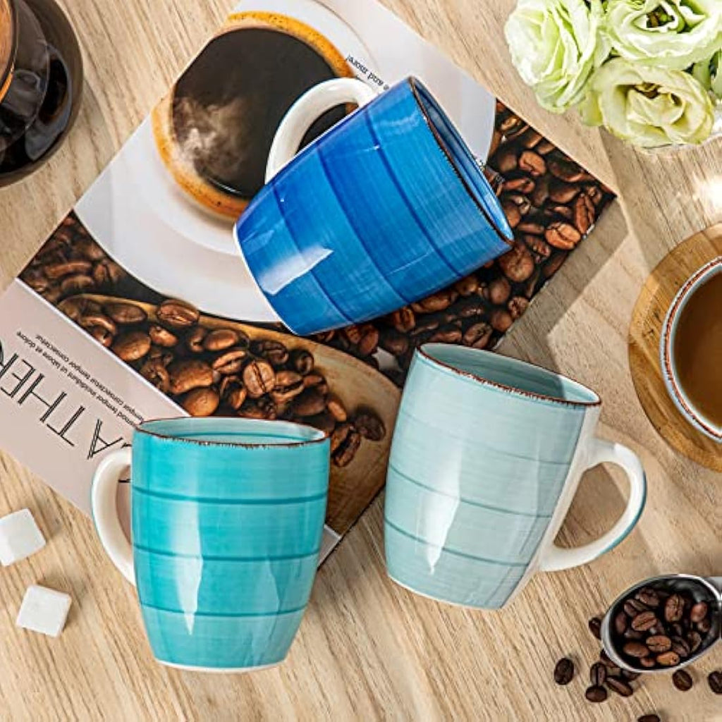 vancasso Bonita Stoneware Coffee Mugs Set of 6 – 360ml Blue Cups