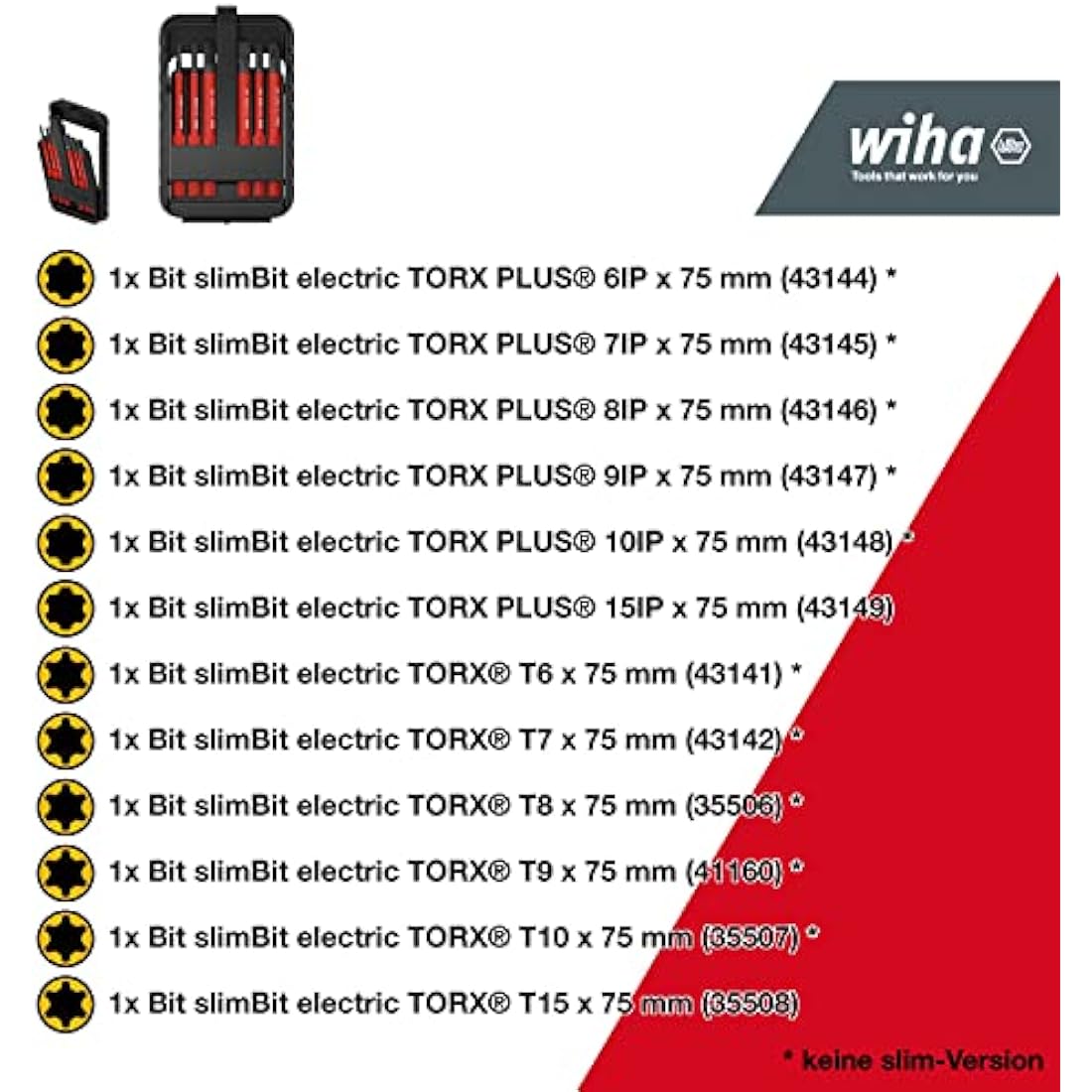 Wiha slimBit Box 6-Piece Insulated VDE Screwdriver Bit Set – 1000V AC