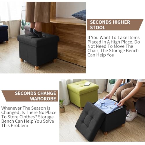 BRIAN & DANY Folding Storage Ottoman | Linen Footstool with Wood Legs