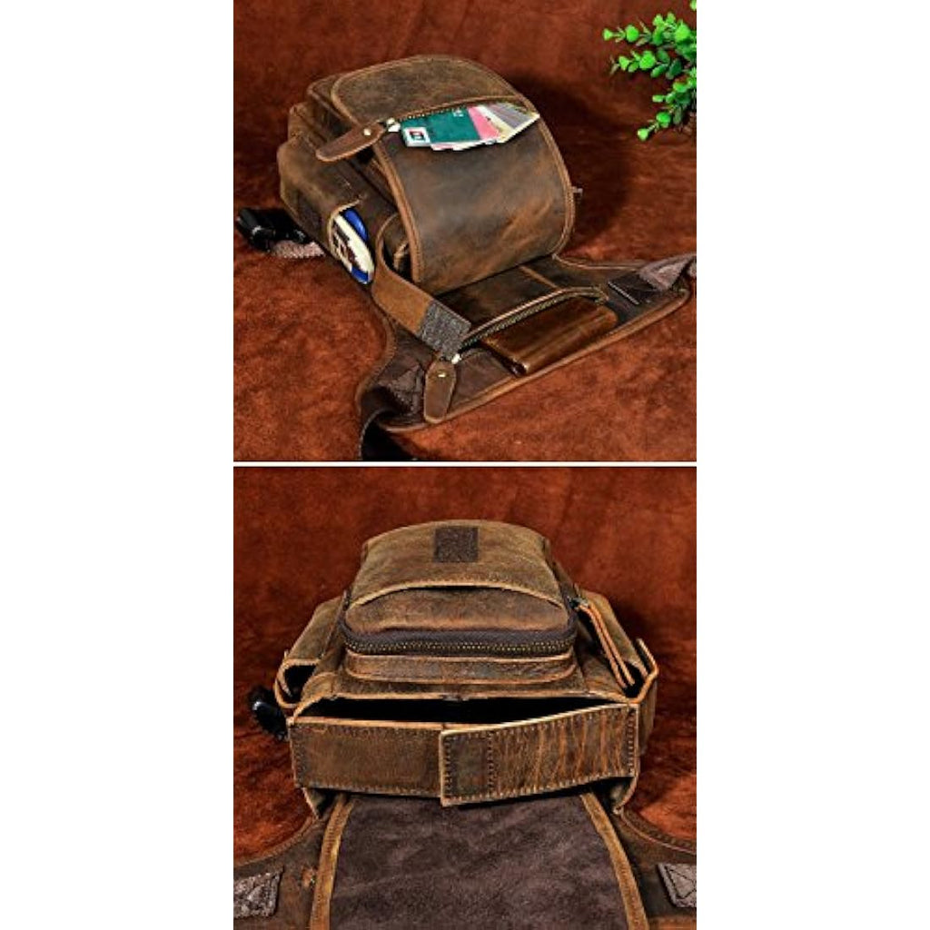 Mens Genuine Leather Drop Leg Bag | Motorcycle Waist Pack