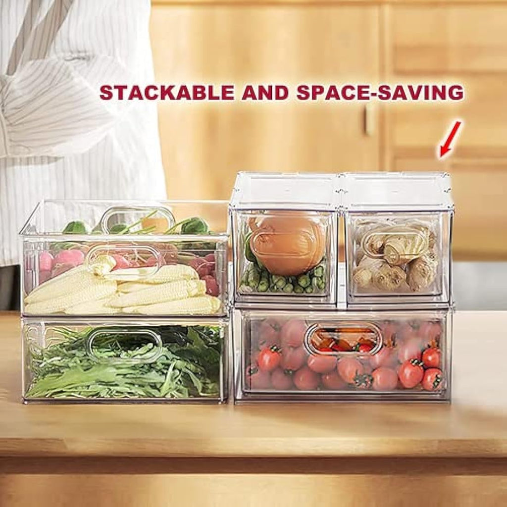 3-Pack Stackable Fridge Organizer Bins with Pull-out Drawers
