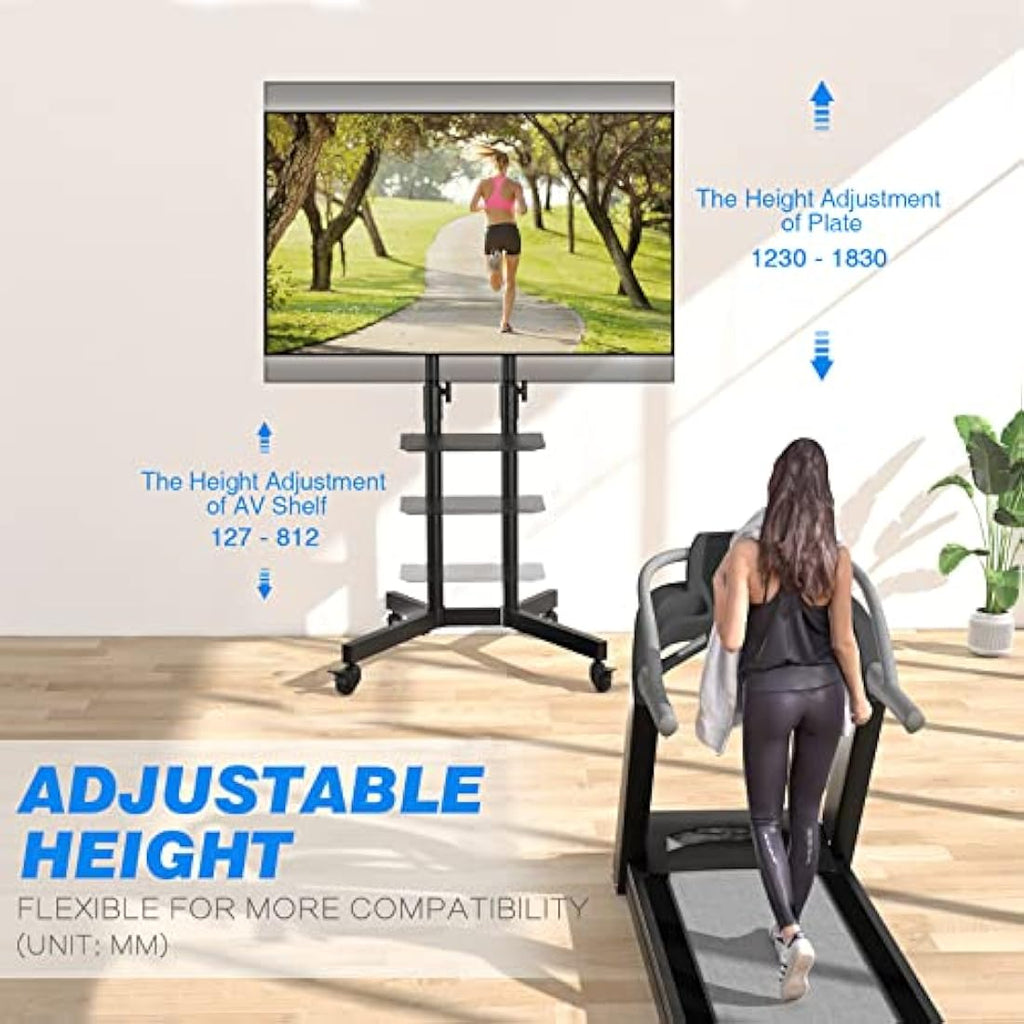 RFIVER Mobile TV Stand for 32-80 Inch Screens | Rolling Cart with Shelf