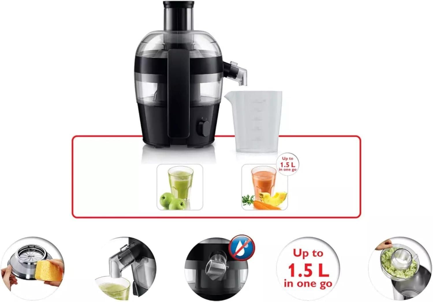 Philips Viva Compact Juicer | 1.5L 500W QuickClean Technology – HR1832/01