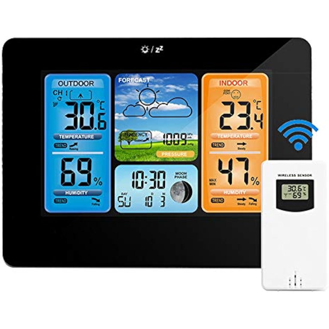 Powcan Wireless Weather Station | Digital Indoor Outdoor Thermometer (Black)