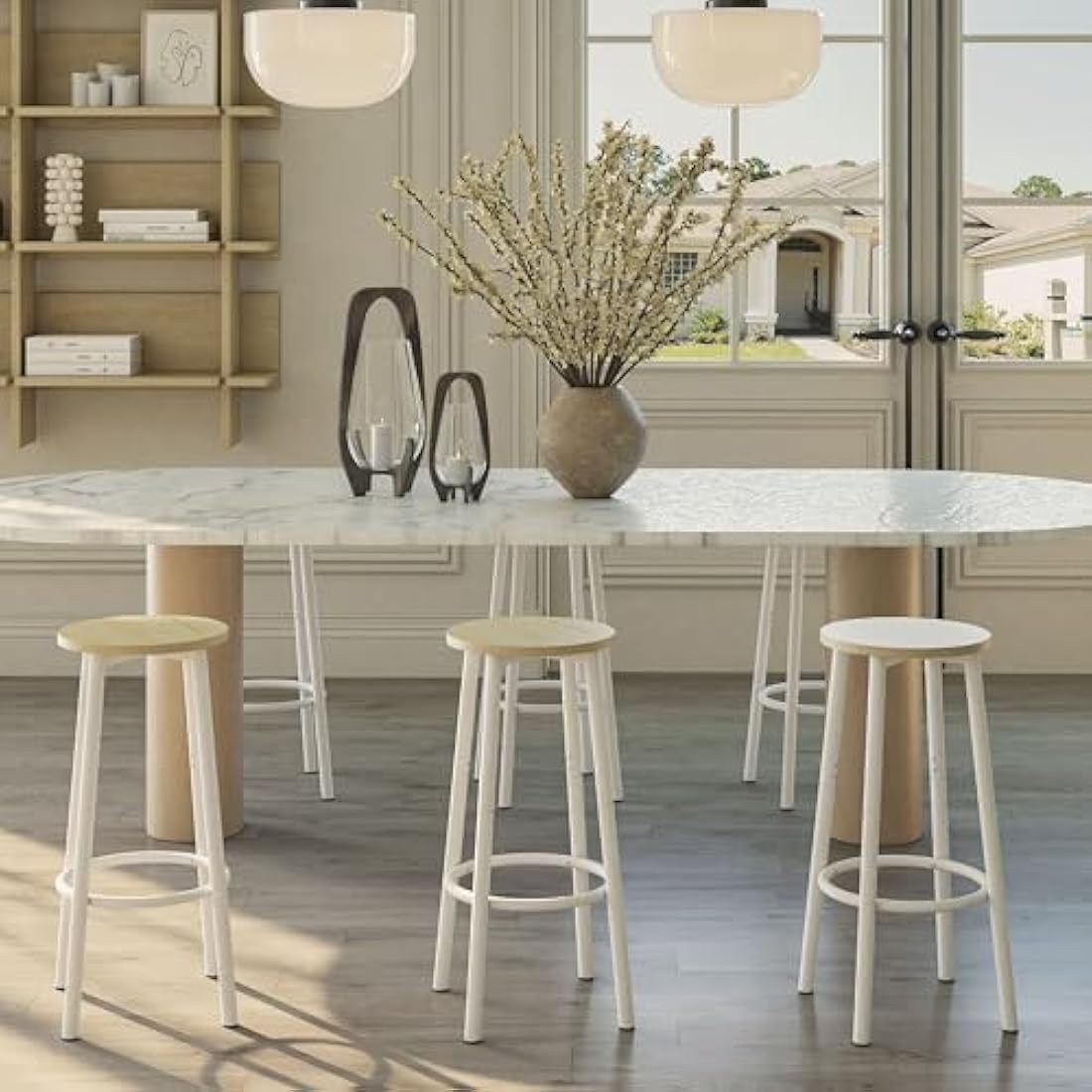 YMYNY Industrial Bar Stools Set of 2 | 64CM Round Kitchen Stools