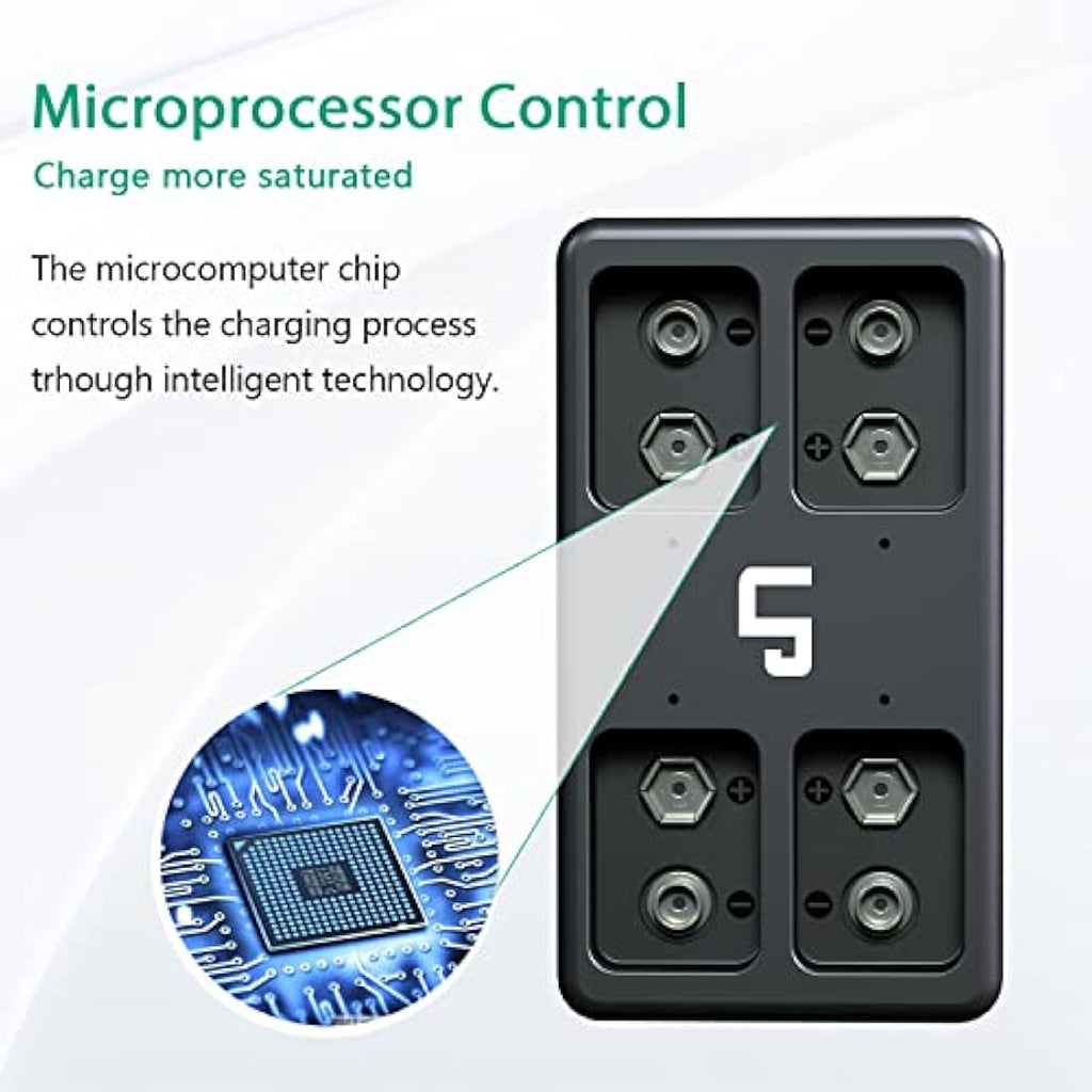 LP 9V Rechargeable Li-ion Battery 4-Pack with 4-Bay USB Charger