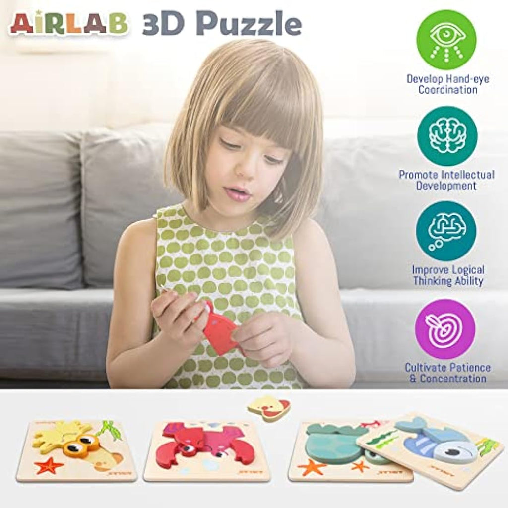 Airlab Montessori Wooden Jigsaw Puzzles – 4 Pack Ocean Sensory Toys