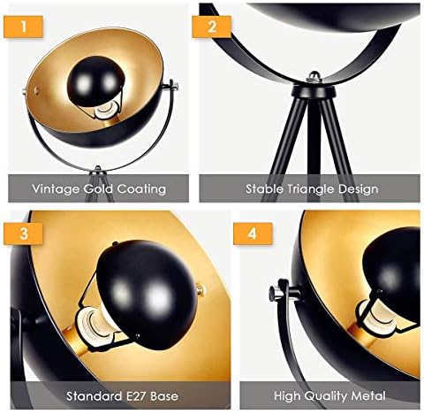 Osasy Retro Tripod Floor Lamp – Vintage Black & Gold Metal Studio Light