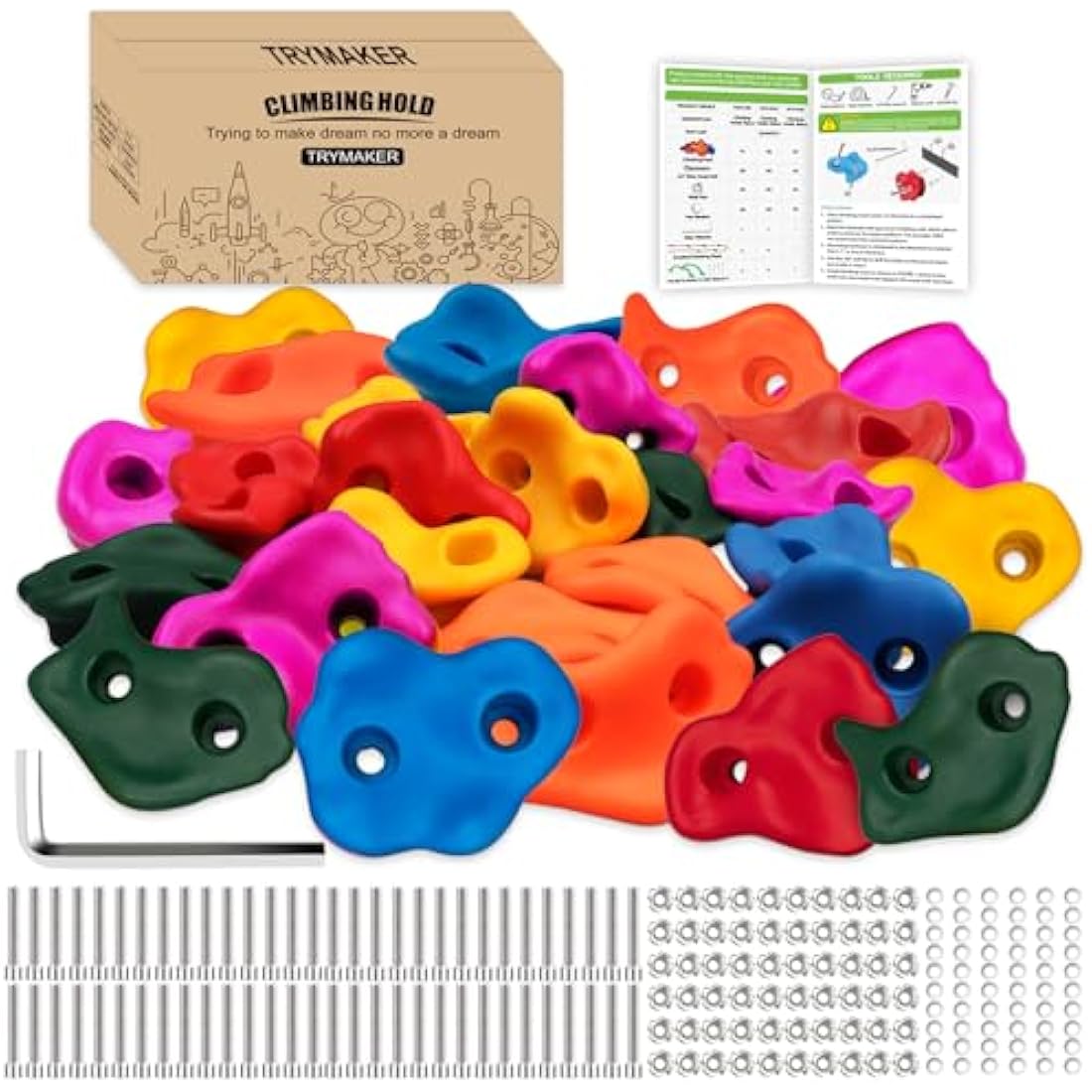 Trymaker Rock Climbing Holds - Indoor and Outdoor Kids Climbing Set