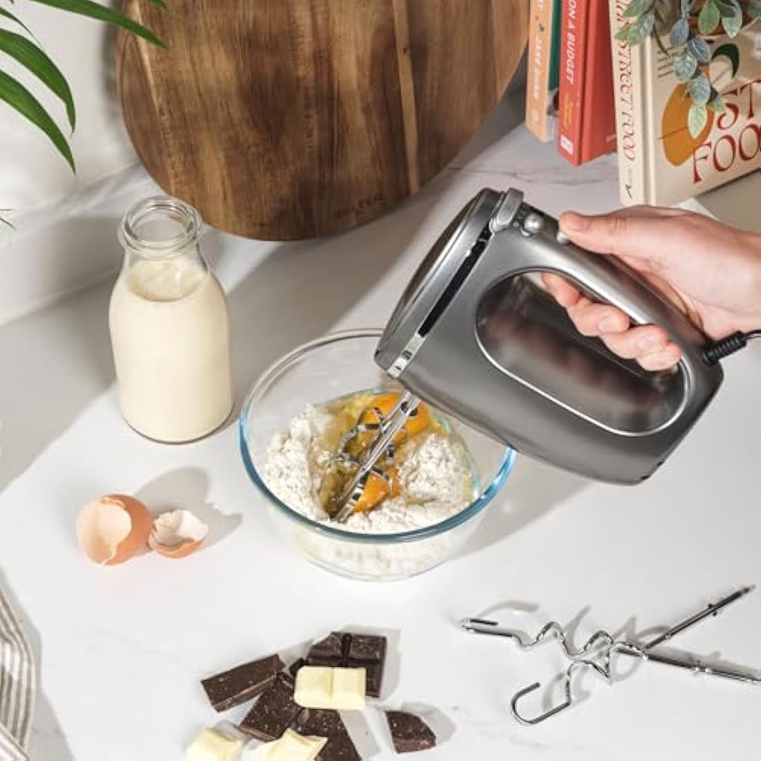Salter Cosmos Hand Mixer – 300W Electric Whisk with Dough Hooks, Grey