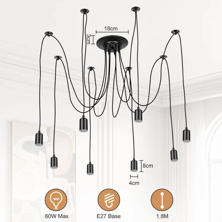 8-Arm Spider Pendant Light – Industrial DIY Metal Chandelier