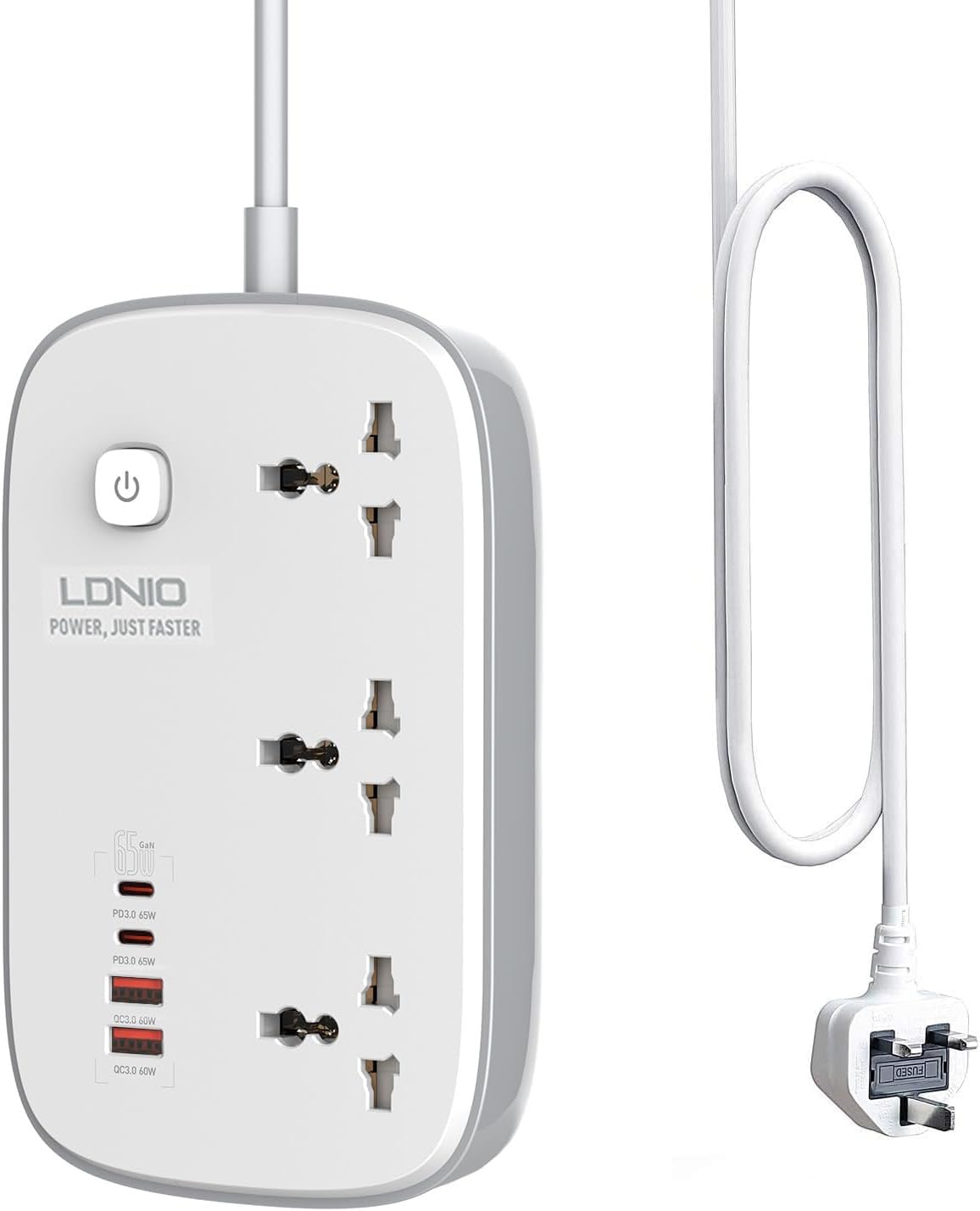Jolof Store 65W GaN Power Strip – 3-Way Extension Lead with USB-C PD