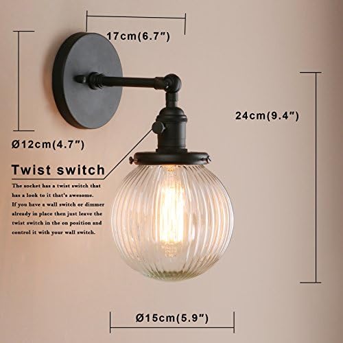 Jolof Store Industrial Ribbed Glass Wall Sconce – 15cm Vintage Black Lamp