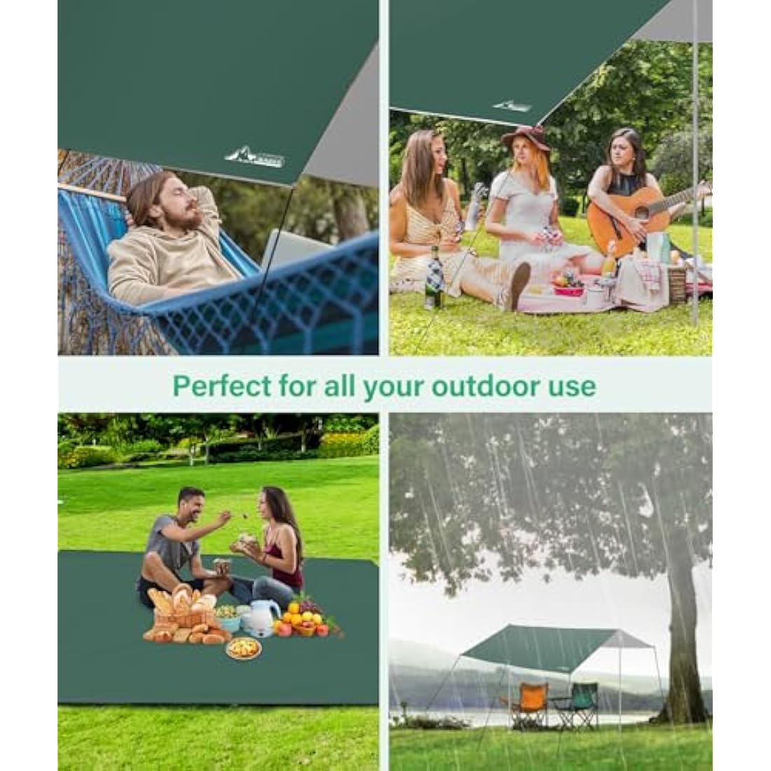 WADEO 3x3m Camping Tent Tarp | Waterproof UV Sunshade Hammock Rain Fly