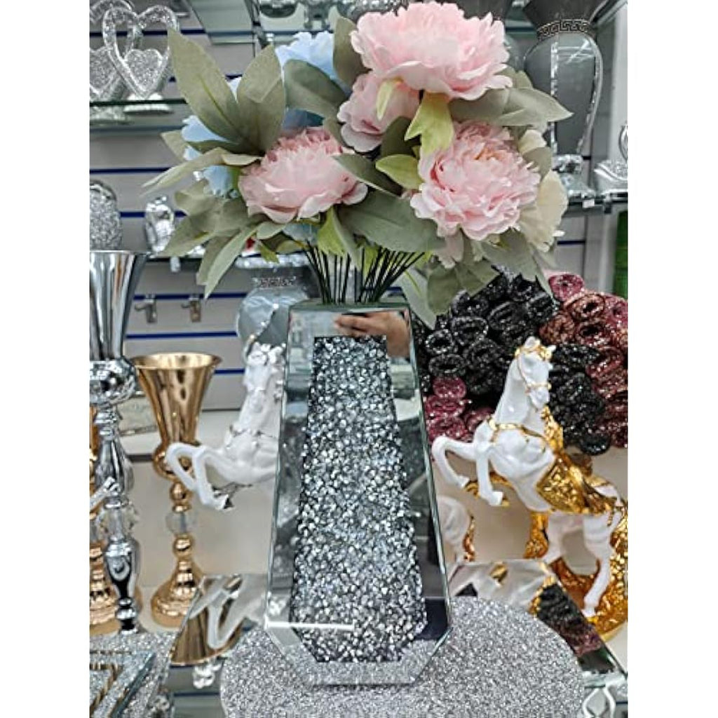 Jolof Store Silver Crushed Diamond Mirrored Floor Vase – 40cm Sparkle