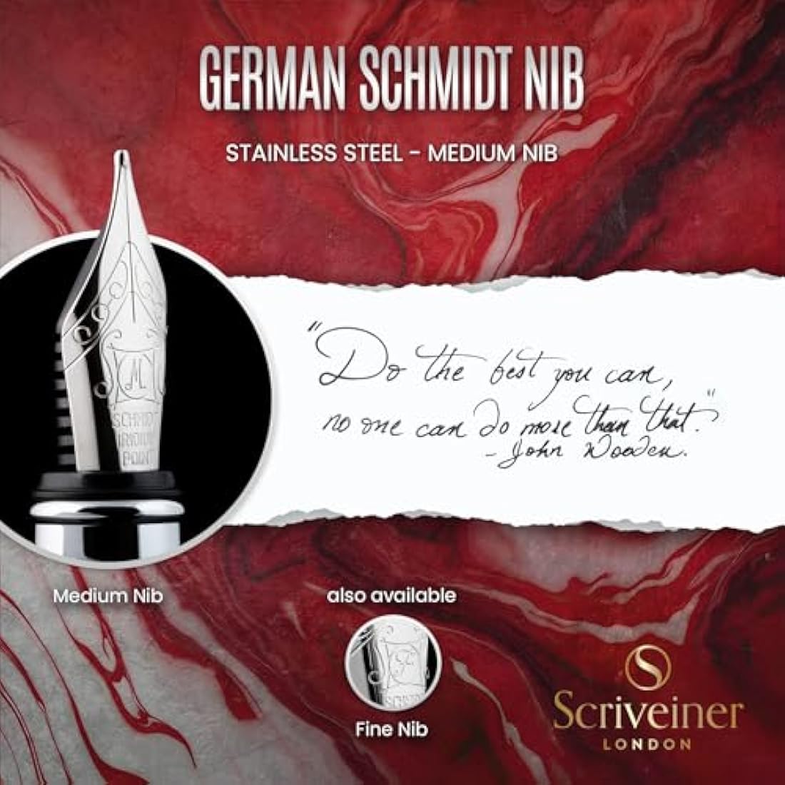 Scriveiner Red Lacquer Fountain Pen – Schmidt Medium Nib, Chrome Finish