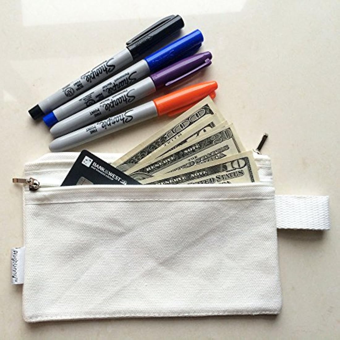 Augbunny 100% Cotton 16oz Canvas Zipper Makeup Pouch - White (5-Pack)