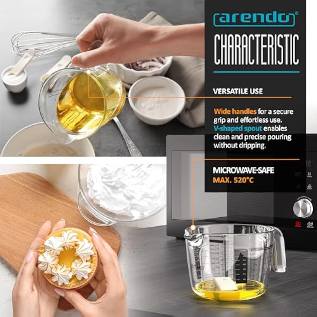 Arendo Borosilicate Glass Measuring Jug Set - 250ml, 500ml, 1000ml